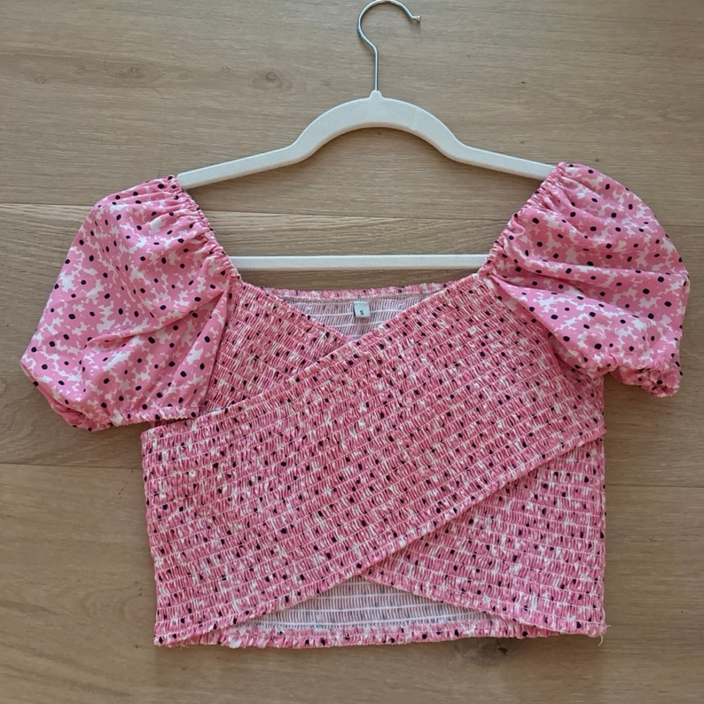 Pink Polka Dot Puff Sleeve Top